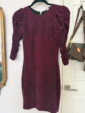 Women’s Glitter-Knit Puff-Sleeve Dress in purple